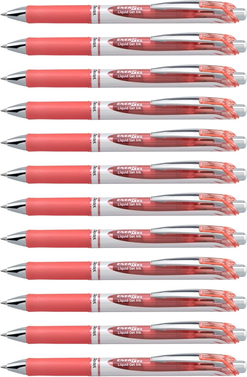 Pentel EnerGel RTX Retractable Liquid Gel Ink Pen, (0.7mm) Medium line, Coral Pink Ink, Box of 12 Pens (BL77-P3) - Image 1